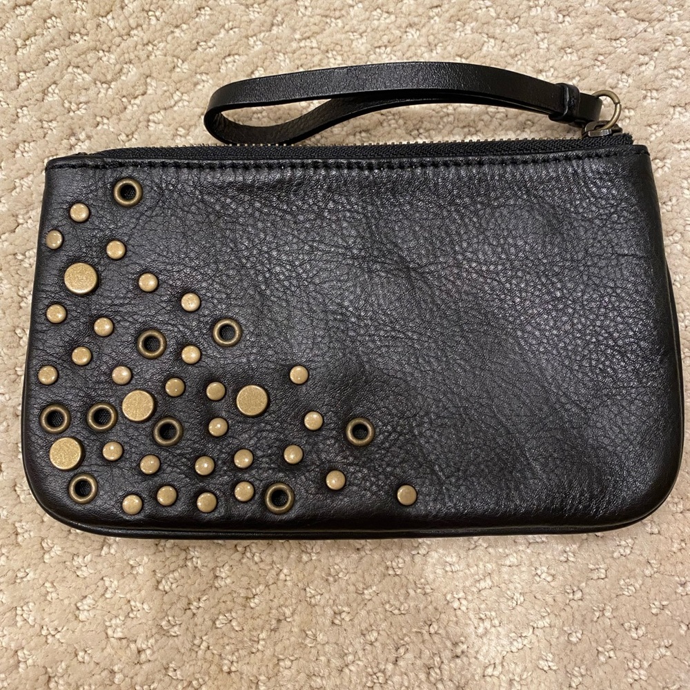 JCREW black leather wristlet